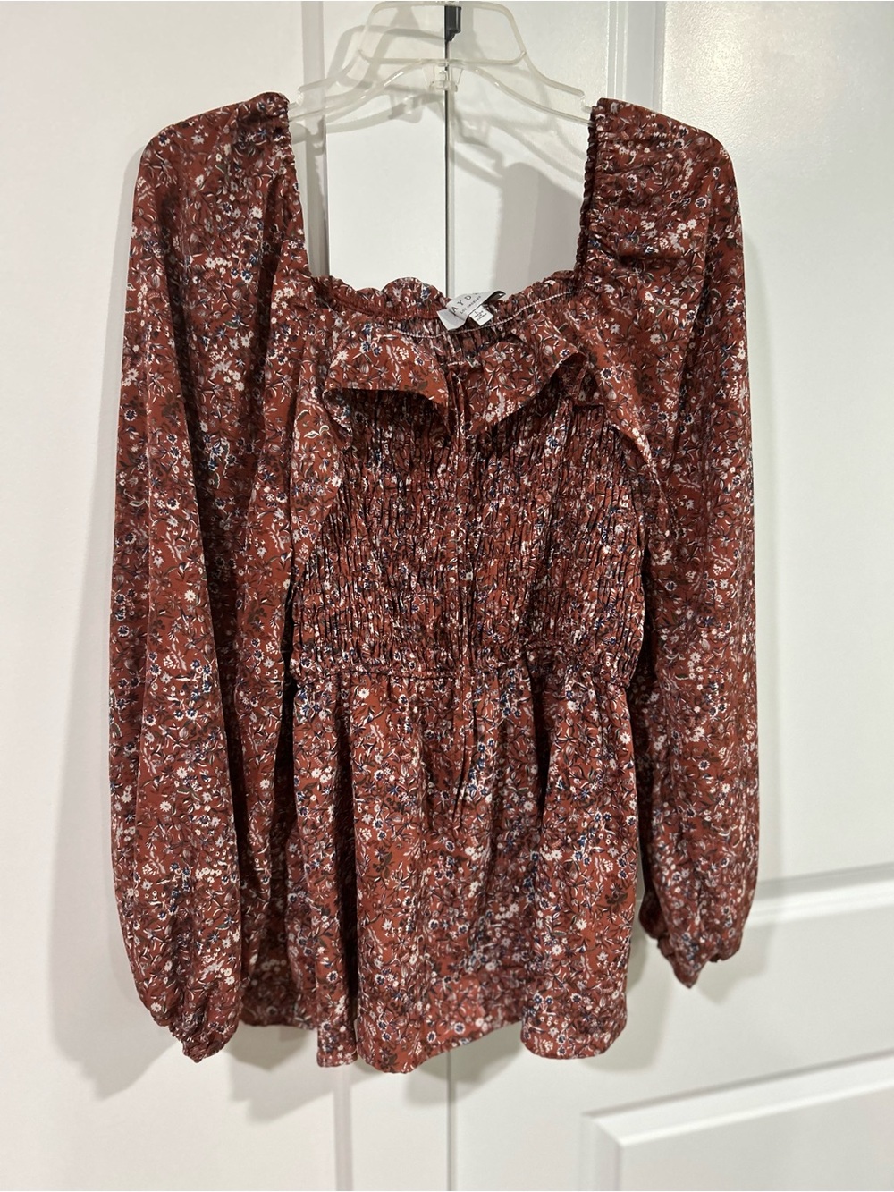 Hayden Rust Floral Smocked Peplum Blouse